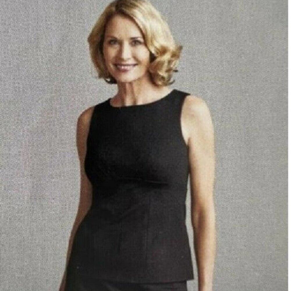 CAbi Uptown Top Ponte Knit Back Zip Sleeveless‎ Sheath Black Size 8